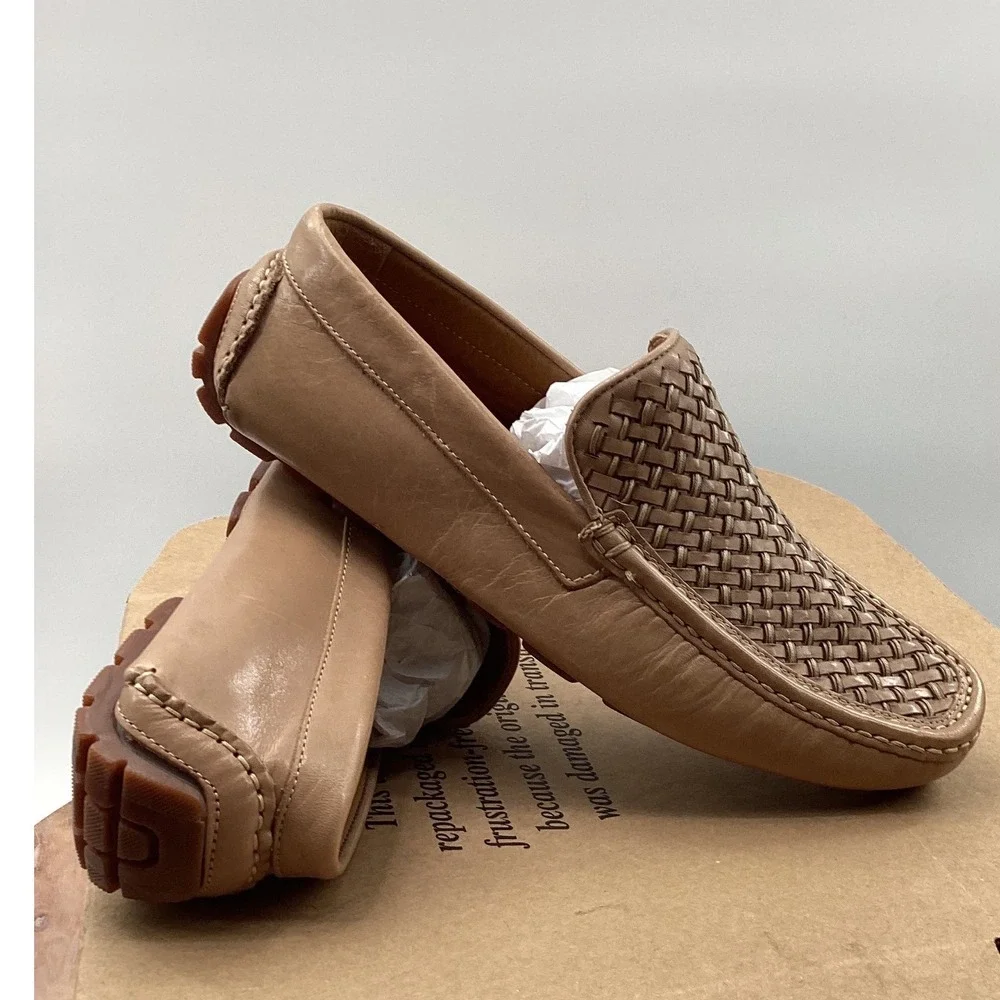 Donald Pliner Damiano Tan Woven Leather Driving Loafers Mens 7M Brazil DAMIANO95